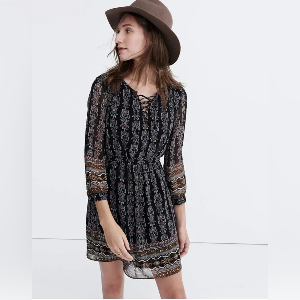 Madewell Lace Up Burnished Floral Mini Dress